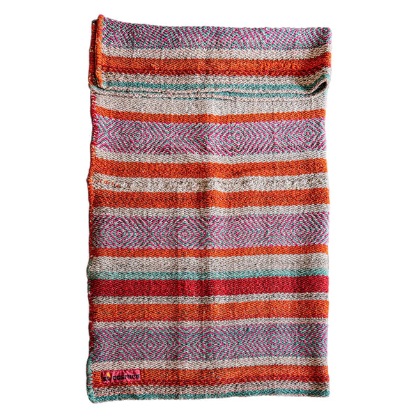 Multicolored striped fabric on a white background