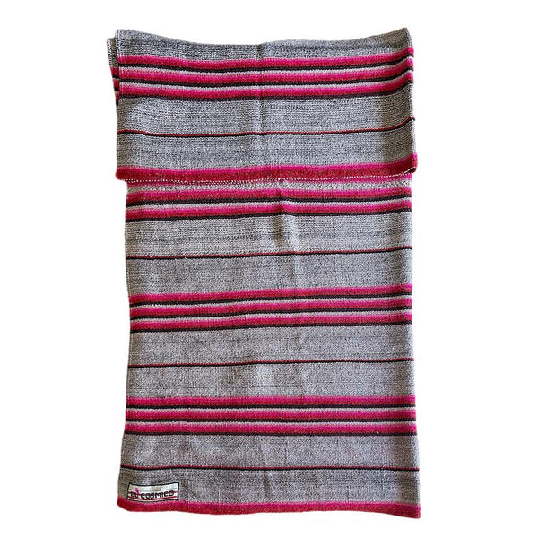 Striped fabric with pink and gray pattern on a white background